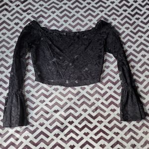 Black Floral Lace Crop Top